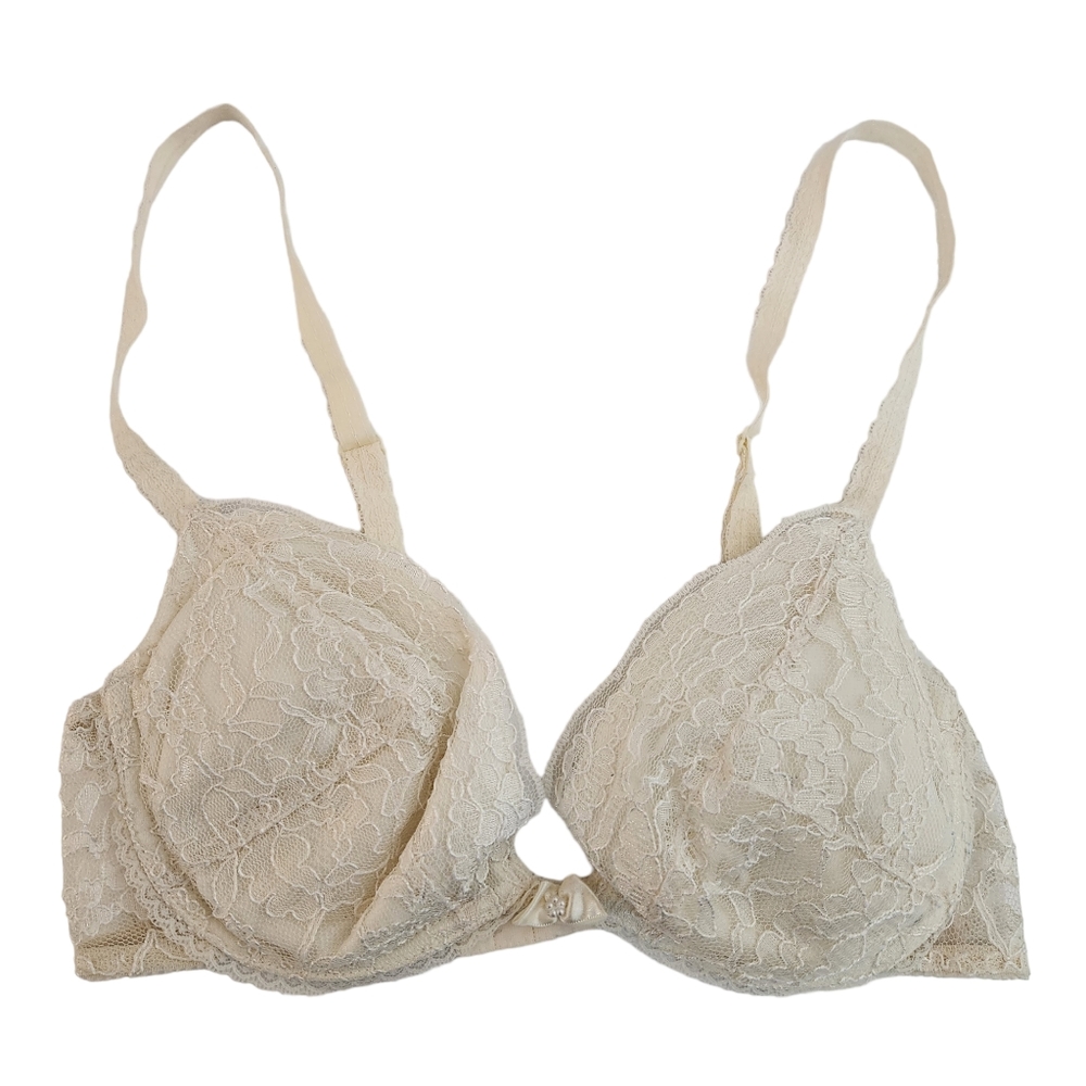 Cacique Vintage Ivory Lace Satin Underwire Bra Bridal Size 36D Style 3060